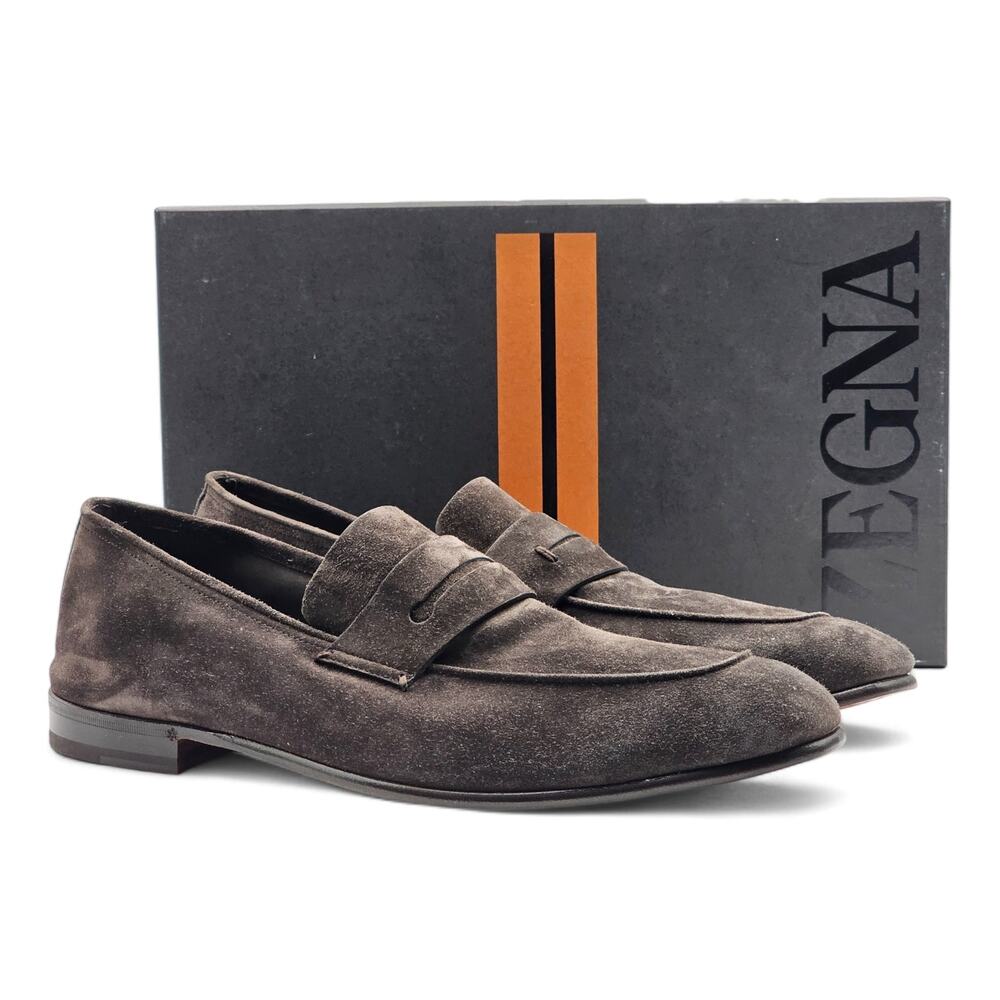 Zegna L'Asola Penny Loafers - Suede - Brown 12US 11UK - Picture 1 of 9